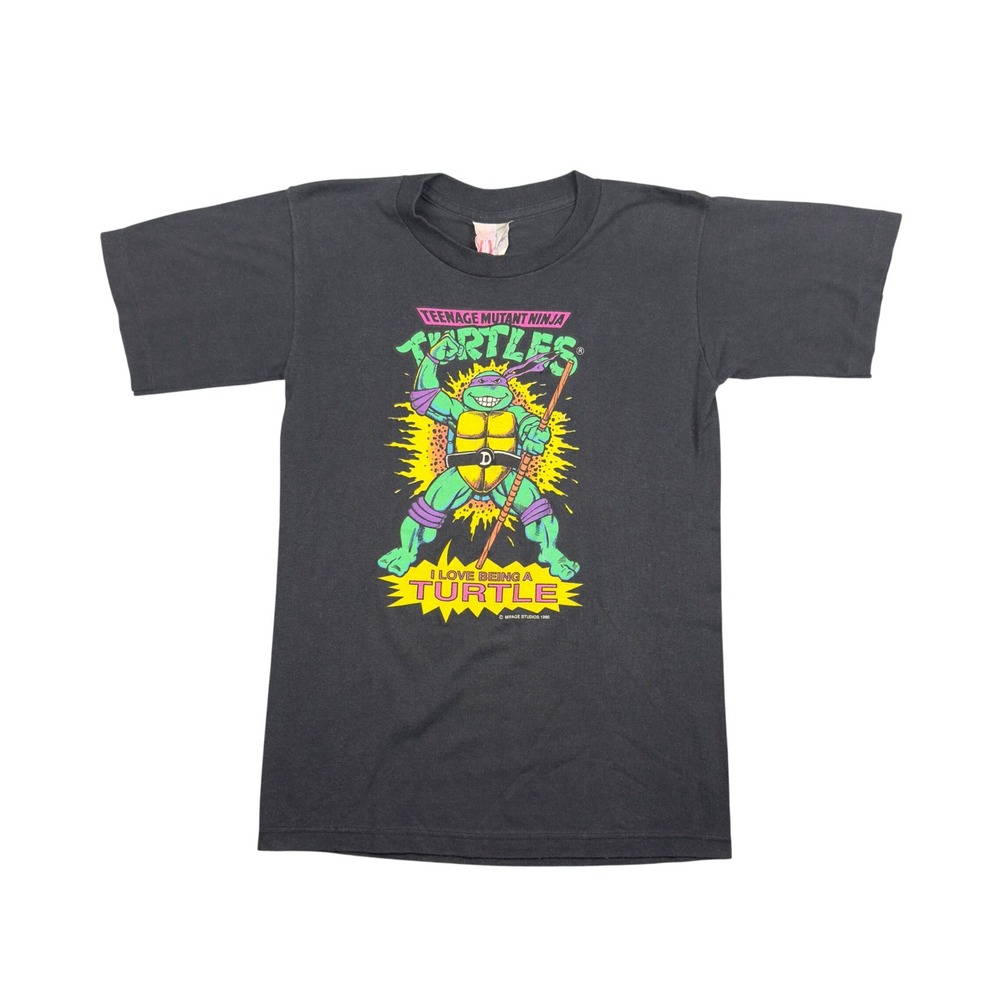 Vtg 1990 TMNT Donatello I Love Being A Turtle T-Shirt Youth L Black USA